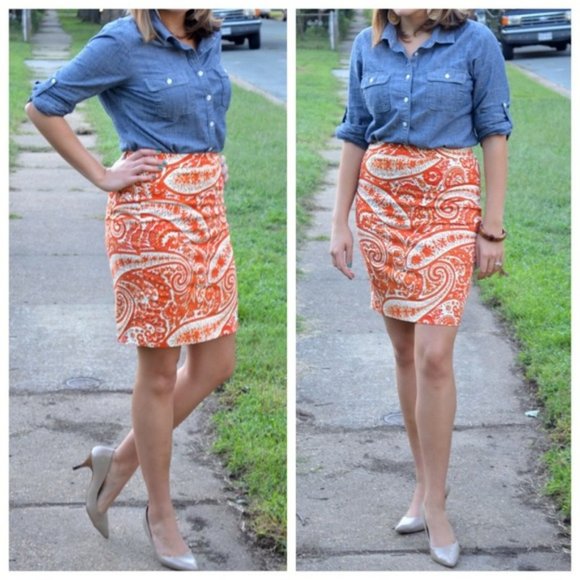 J. Crew Paisley Print Pencil Skirt . SZ 6 - Picture 3 of 4